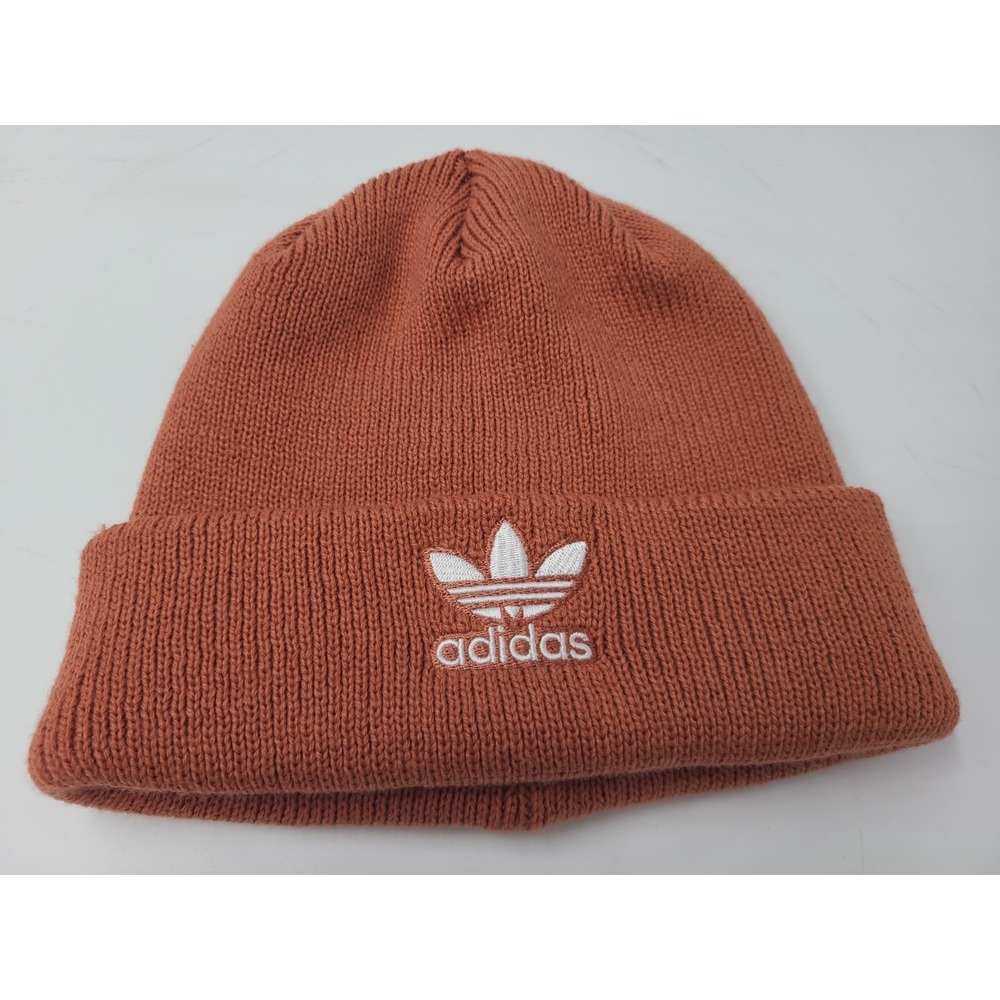 Adidas Trefoil Beanie Winter Knit Hat Stocking Cap Snow Outdoors Salmon White